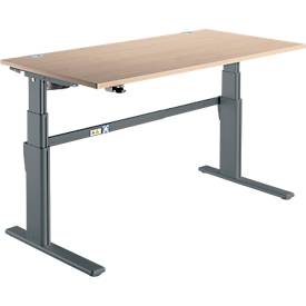 Schreibtisch Komfort, elektrisch höhenverstellbar, Rechteck, C-Fuß, B 1600 x T 800 x H 655-1305 mm, Eiche/anthrazit