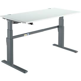Schreibtisch Komfort, elektrisch höhenverstellbar, Rechteck, C-Fuß, B 1600 x T 800 x H 655-1305 mm, lichtgrau/anthrazit