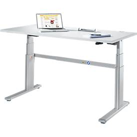 Schreibtisch Komfort, elektrisch höhenverstellbar, Rechteck, C-Fuß, B 1600 x T 800 x H 655-1305 mm, lichtgrau/weißaluminium RAL 9006