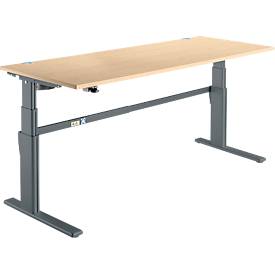 Schreibtisch Komfort, elektrisch höhenverstellbar, Rechteck, C-Fuß, B 1800 x T 800 x H 655-1305 mm, Ahorn/anthrazit