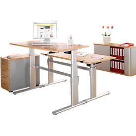 Schreibtisch Komfort, elektrisch höhenverstellbar, Rechteck, C-Fuß, B 1800 x T 800 x H 655-1305 mm, Buche/weißaluminium RAL 9006