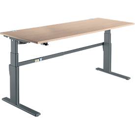 Schreibtisch Komfort, elektrisch höhenverstellbar, Rechteck, C-Fuß, B 1800 x T 800 x H 655-1305 mm, Eiche/anthrazit