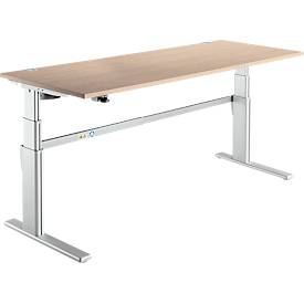 Schreibtisch Komfort, elektrisch höhenverstellbar, Rechteck, C-Fuß, B 1800 x T 800 x H 655-1305 mm, Eiche/weißaluminium RAL 9006