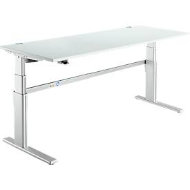 Schreibtisch Komfort, elektrisch höhenverstellbar, Rechteck, C-Fuß, B 1800 x T 800 x H 655-1305 mm, lichtgrau/weißaluminium RAL 9006