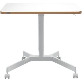 Schreibtisch LEITZ Ergo Compact, Rechteck, per Gasfeder höhenverstellbar, T-Fuß, mit Rollen, B 800 x T 600 x H 750-1140 mm, weiß/weiß