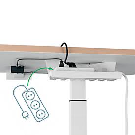 Schreibtisch LEITZ Ergo, Rechteck, elektrisch höhenverstellbar, T-Fuß, Memory-Funktion, USB-Anschlüsse, Kabelhalter, B 800 x T 600 x H 650-1300 mm, weiß/weiß