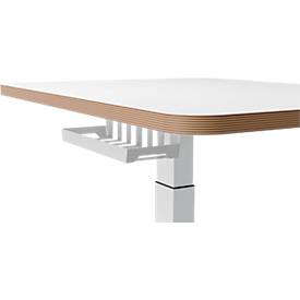 Schreibtisch LEITZ Ergo, Rechteck, elektrisch höhenverstellbar, T-Fuß, Memory-Funktion, USB-Anschlüsse, Kabelhalter, B 800 x T 600 x H 650-1300 mm, weiß/weiß