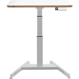 Schreibtisch LEITZ Ergo, Rechteck, elektrisch höhenverstellbar, T-Fuß, Memory-Funktion, USB-Anschlüsse, Kabelhalter, B 800 x T 600 x H 650-1300 mm, weiß/weiß