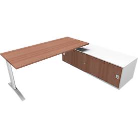 Schreibtisch m. Sideboard re. PHENOR, C-Fuß, Rechteck, B 1800 x T 800 x H 545 mm