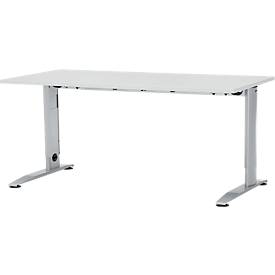 Schreibtisch, manuell höhenverstellbar, C-Fuß, B 1600 x T 800 x H 660-820 mm, lichtgrau/weißaluminium + Schäfer Shop Pure Rollcontainer 333