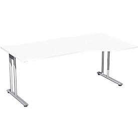 Schreibtisch mit Ansatz PALENQUE, C-Fuß, Freiform, Ansatz rechts, B 1800 x T 800/1000 x H 720 mm, weiß