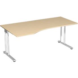 Schreibtisch mit Ansatz PALENQUE, C-Fuß, Freiform, links, B 1800 x T 1000/800 x H 680-820 mm, Ahorn-Dekor