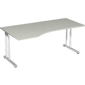Schreibtisch mit Ansatz PALENQUE, C-Fuß, Freiform, links, B 1800 x T 1000/800 x H 680-820 mm, lichtgrau