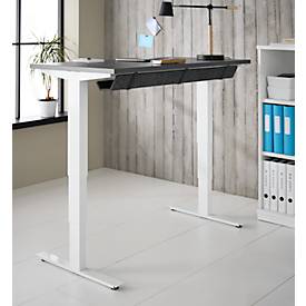 Schreibtisch mit Bambus-Zubehörschublade & Kabelkanal aus Recyclingfilz, elektrisch höhenverstellbar, B 1300 x T 650 x H 605–1265 mm, graphit/weiß