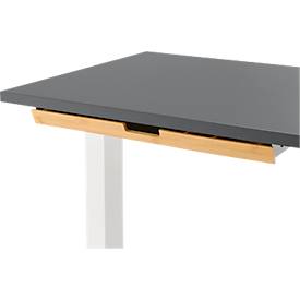 Schreibtisch mit Bambus-Zubehörschublade & Kabelkanal aus Recyclingfilz, elektrisch höhenverstellbar, B 1300 x T 650 x H 605–1265 mm, graphit/weiß