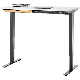 Schreibtisch mit Bambus-Zubehörschublade & Kabelkanal aus Recyclingfilz, elektrisch höhenverstellbar, B 1300 x T 650 x H 605–1265 mm, weiß/schwarz