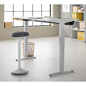 Schreibtisch mit Bambus-Zubehörschublade & Kabelkanal aus Recyclingfilz, elektrisch höhenverstellbar, B 1600 x T 800 x H 605–1265 mm, lichtgrau/silber