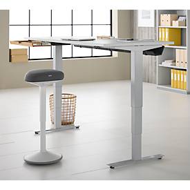 Schreibtisch mit Bambus-Zubehörschublade & Kabelkanal aus Recyclingfilz, elektrisch höhenverstellbar, B 1600 x T 800 x H 605–1265 mm, lichtgrau/silber