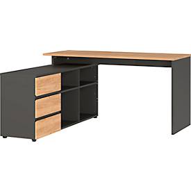 Schreibtisch mit Sideboard Boston, B 1450 x T 1460 x H 770 mm, Navarra Eiche/graphit