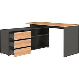 Schreibtisch mit Sideboard Boston, B 1450 x T 1460 x H 770 mm, Navarra Eiche/graphit