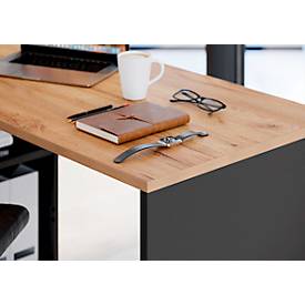 Schreibtisch mit Sideboard Boston, B 1450 x T 1460 x H 770 mm, Navarra Eiche/graphit