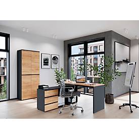 Schreibtisch mit Sideboard Boston, B 1450 x T 1460 x H 770 mm, Navarra Eiche/graphit