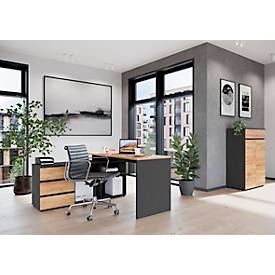 Schreibtisch mit Sideboard Boston, B 1450 x T 1460 x H 770 mm, Navarra Eiche/graphit