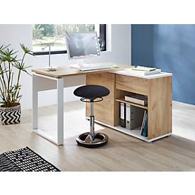 Schreibtisch mit Sideboard LIONI, Rechteck, Kufen, B 1200 x T 1170 x H 750 mm, Navarra Eiche Nachbildung/weiß