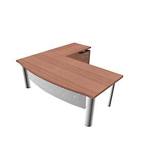 Image of Schreibtisch mit Sideboard X-TIME-WORK, 4-Fuß, Bogen, B 2000 x T 900 x H 740 mm, Nuss Canaletto-Dekor/weiß