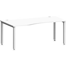 Schreibtisch MODENA FLEX, Freiform, Ansatz links, 4-Fuß Quadratrohr, B 1800 x T 1000/800 x H 720-820 mm, weiß/weißaluminium