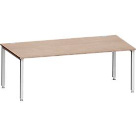 Schreibtisch MODENA FLEX, Quadrat, 4-Fuß Quadratrohr, B 2000 x T 1000 x H 720-820 mm, Eiche/weißaluminium