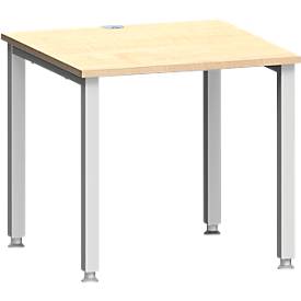 Schreibtisch MODENA FLEX, Quadrat, 4-Fuß Quadratrohr, B 800 x T 800 x H 720-820 mm, Ahorn/weißaluminium