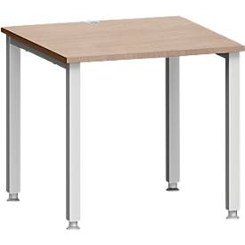 Schreibtisch MODENA FLEX, Quadrat, 4-Fuß Quadratrohr, B 800 x T 800 x H 720-820 mm, Eiche/weißaluminium