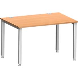 Schreibtisch MODENA FLEX, Rechteck, 4-Fuß Quadratrohr, B 1200 x T 800 x H 720-820 mm, Buche/weißaluminium