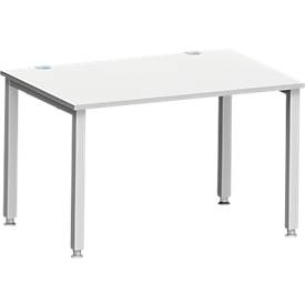 Schreibtisch MODENA FLEX, Rechteck, 4-Fuß Quadratrohr, B 1200 x T 800 x H 720-820 mm, lichtgrau/weißaluminium