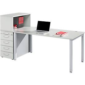 Schreibtisch MODENA FLEX, Rechteck, 4-Fuß Quadratrohr, B 1200 x T 800 x H 720-820 mm, lichtgrau/weißaluminium