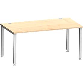 Schreibtisch MODENA FLEX, Rechteck, 4-Fuß Quadratrohr, B 1600 x T 800 x H 720-820 mm, Ahorn/weißaluminium