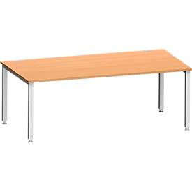Schreibtisch MODENA FLEX, Rechteck, 4-Fuß Quadratrohr, B 2000 x T 1000 x H 720-820 mm, Buche/weißaluminium