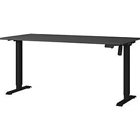 Schreibtisch Monaco, elektrisch höhenverstellbar, Rechteck, T-Fuß, Memorybedienpanel, B 1600 x T 800 x H 720-1190 mm, graphit/schwarz