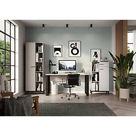Schreibtisch Monaco, Rechteck, Bügelfuß, mit Blende, B 1500 x T 600 x H 740 mm, kaschmir/schwarz
