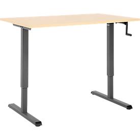 Schreibtisch Multiflex, manuell höhenverstellbar mit Kurbel, B 1200 x T 800 x H 700-1180 mm, Ahorn/anthrazit