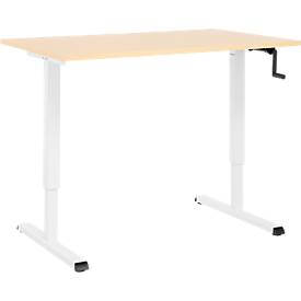 Schreibtisch Multiflex, manuell höhenverstellbar mit Kurbel, B 1200 x T 800 x H 700-1180 mm, Ahorn/weiß