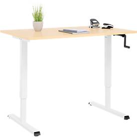 Schreibtisch Multiflex, manuell höhenverstellbar mit Kurbel, B 1200 x T 800 x H 700-1180 mm, Ahorn/weiß