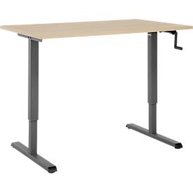 Schreibtisch Multiflex, manuell höhenverstellbar mit Kurbel, B 1200 x T 800 x H 700-1180 mm, Eiche/anthrazit