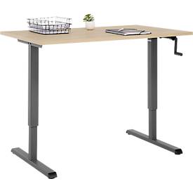 Schreibtisch Multiflex, manuell höhenverstellbar mit Kurbel, B 1200 x T 800 x H 700-1180 mm, Eiche/anthrazit
