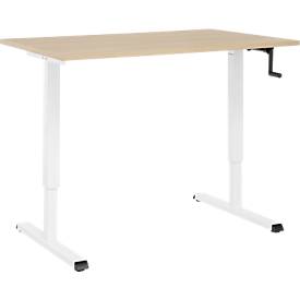 Schreibtisch Multiflex, manuell höhenverstellbar mit Kurbel, B 1200 x T 800 x H 700-1180 mm, Eiche/weiß