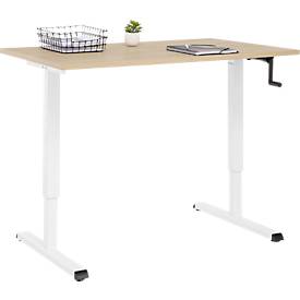 Schreibtisch Multiflex, manuell höhenverstellbar mit Kurbel, B 1200 x T 800 x H 700-1180 mm, Eiche/weiß