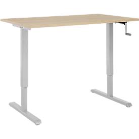 Schreibtisch Multiflex, manuell höhenverstellbar mit Kurbel, B 1200 x T 800 x H 700-1180 mm, Eiche/weißalu