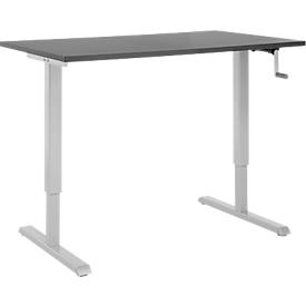 Schreibtisch Multiflex, manuell höhenverstellbar mit Kurbel, B 1200 x T 800 x H 700-1180 mm, graphit/weißalu