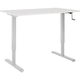 Schreibtisch Multiflex, manuell höhenverstellbar mit Kurbel, B 1200 x T 800 x H 700-1180 mm, lichtgrau/weißalu